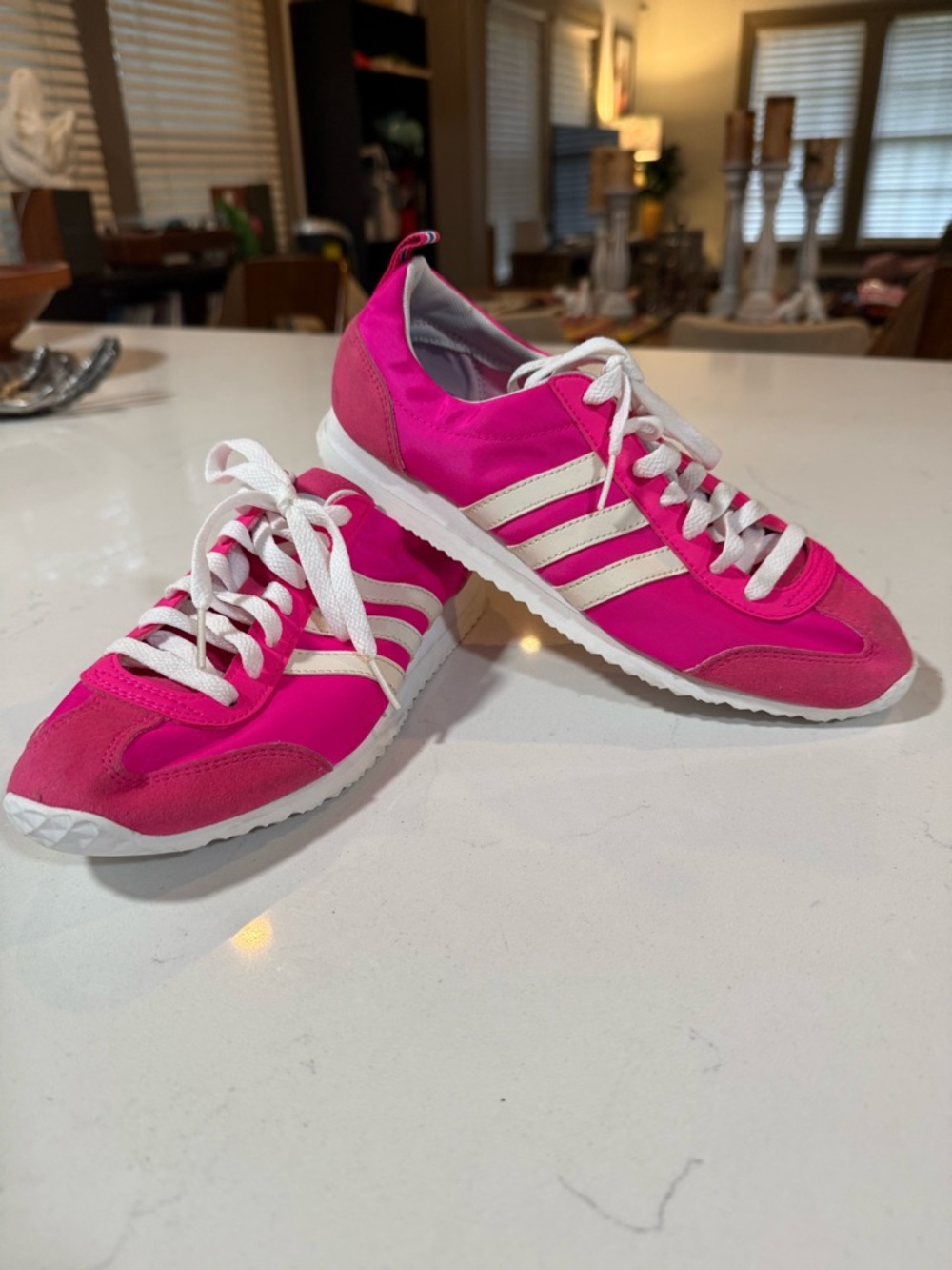 NWOB adidas Women's Bright Pink Athletic Sneakers with White Stripes